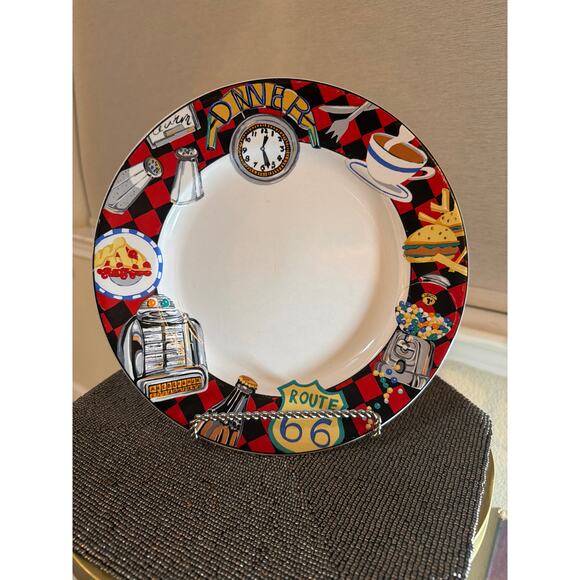 Sakura “Roadside” Dinner Plates Set of 3 Sue Zipkin – Route 66 Retro Diner - Picture 1 of 4